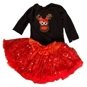 HP Boutique Christmas DEER Ruffle Tutu Girls Outfit Size 7 || 2 pc. Sequin Frill